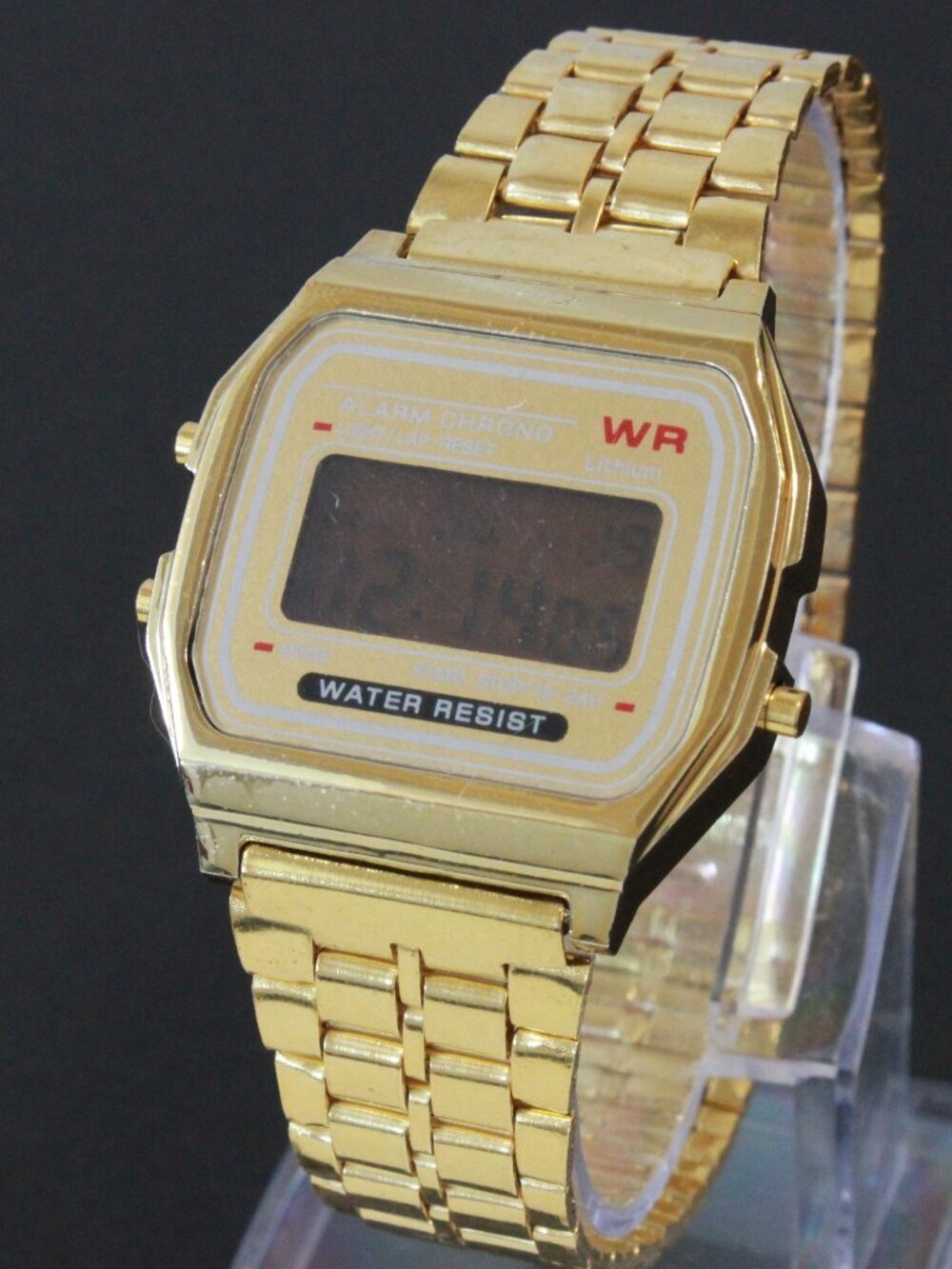 Retro Style Digital Watch Metal Case Bracelet Back light, Stopwatch, Day, Date - Picture 4 of 11